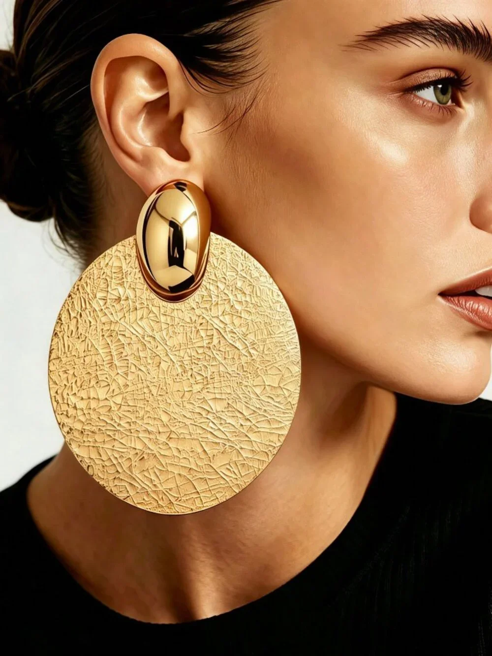 Yellow Gold Women's Gold Metal Extra Large Round Pendant Earrings
